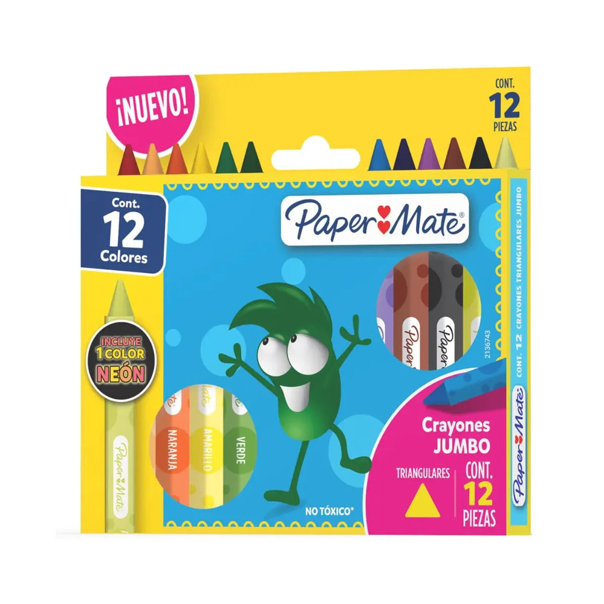 Crayones Jumbo Triangulares Paper Mate Extra Grueso 12 Piezas - Papermate - detalle