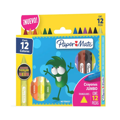 Crayones Jumbo Triangulares Paper Mate Extra Grueso 12 Piezas - Papermate - detalle