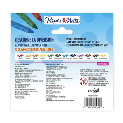 Crayones Jumbo Triangulares Paper Mate Extra Grueso 12 Piezas - Papermate - empaque