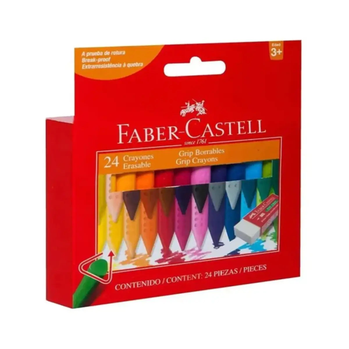 Crayones Borrable Faber Castell Grip Triangular 24 Pz - Faber Castell - empaque