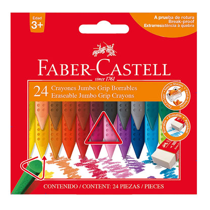 Crayones Jumbo Borrable Faber Castell Grip Triangular 24 Pz - Faber Castell