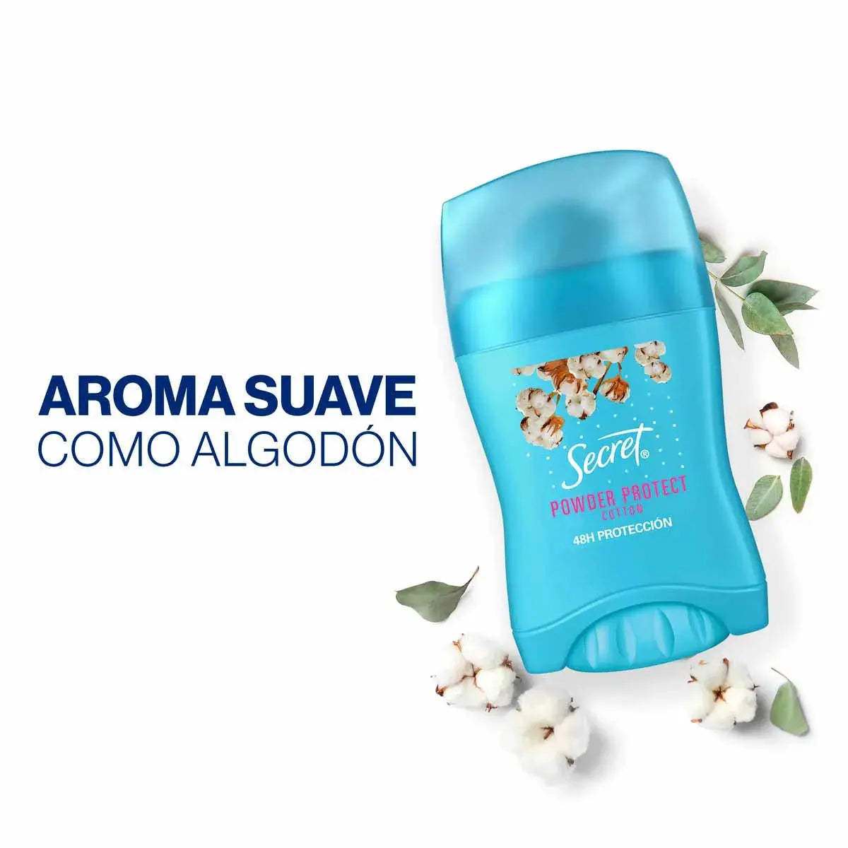 2 Pz Antitranspirante Barra Secret Powder Cotton Protect 45g - KCTS - vista lateral