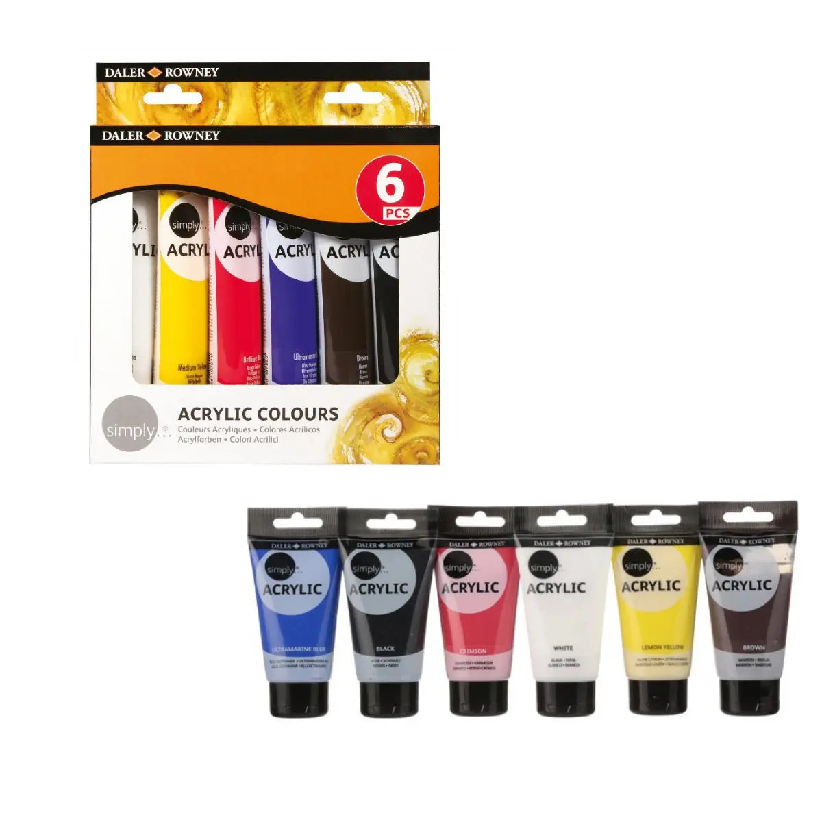 Pintura Acrílica Tubo Daler Rowney Simply Set 6 Colores 75ml - daler rowney - vista lateral