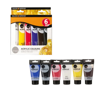 Pintura Acrílica Tubo Daler Rowney Simply Set 6 Colores 75ml - daler rowney - vista lateral