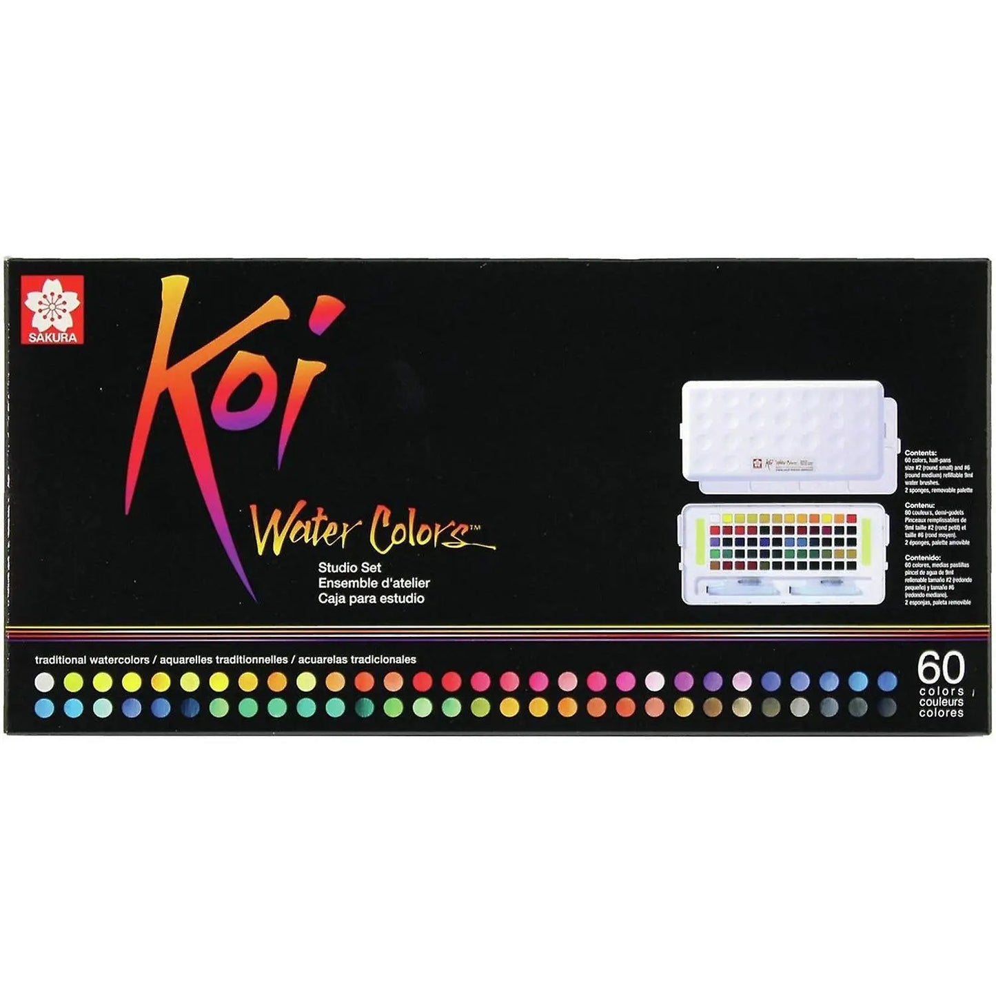 Estuche Acuarelas Sakura Koi 60 Colores +2 Pinceles Pintura Sakura