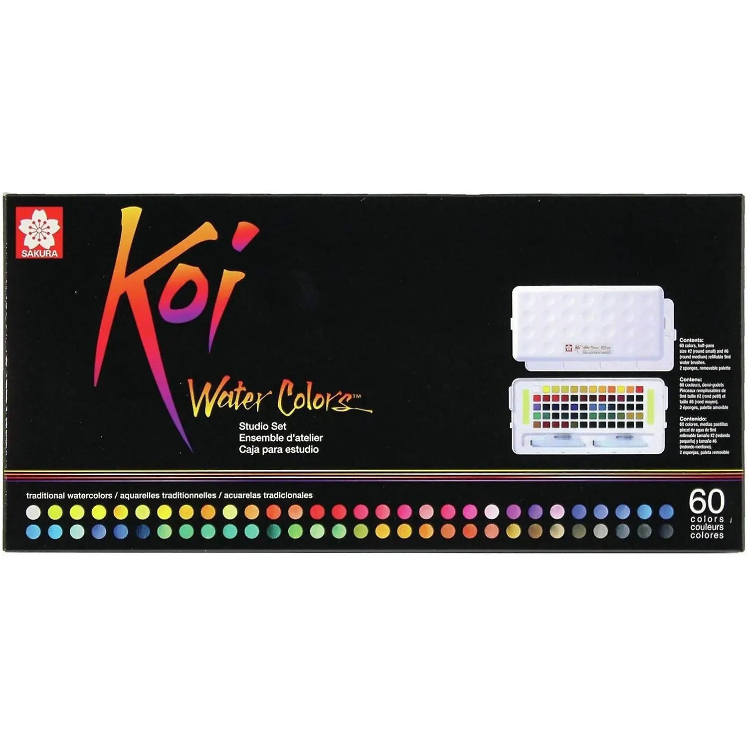 Estuche Acuarelas Sakura Koi 60 Colores +2 Pinceles Pintura Sakura