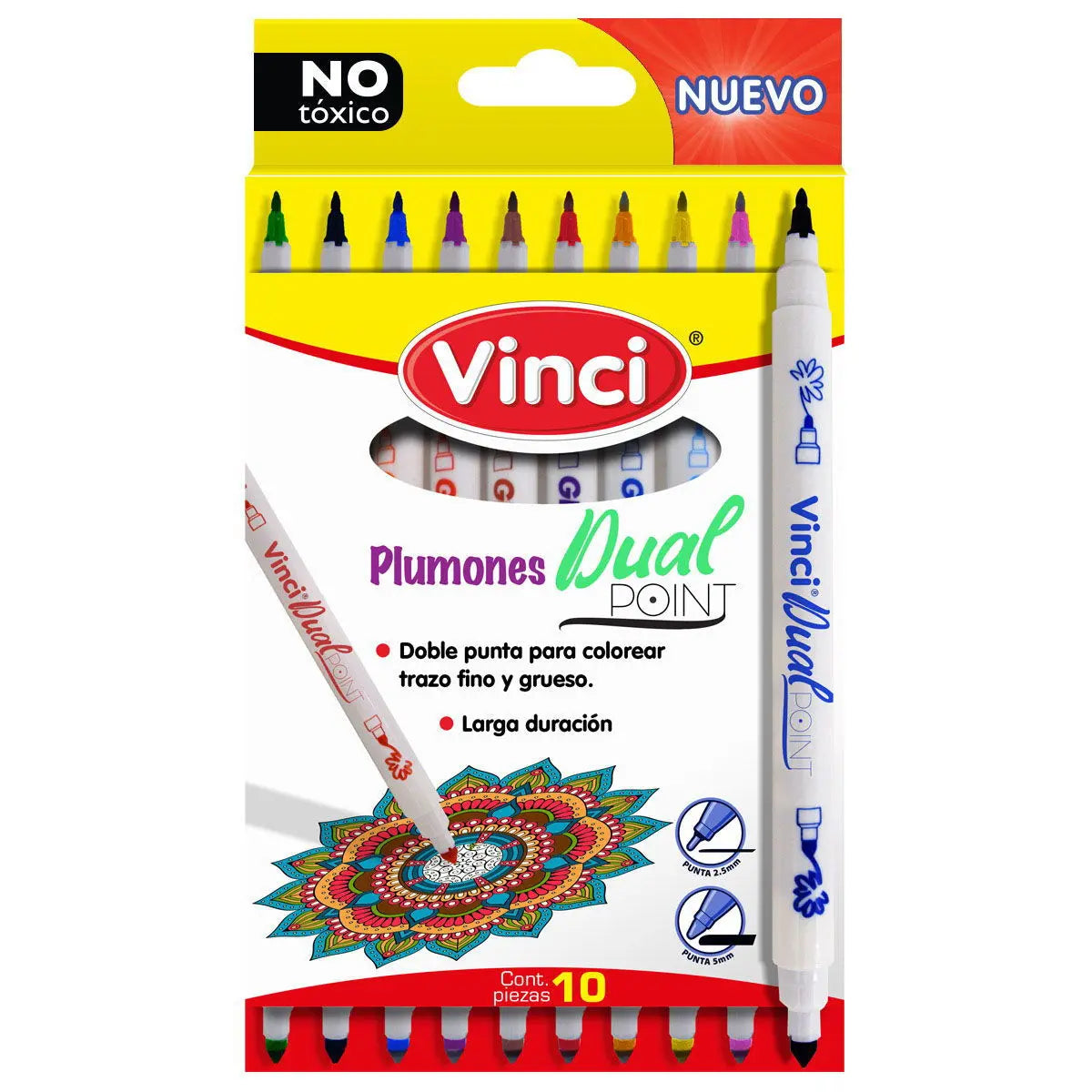 Marcador Plumón Doble Punta Vinci Trazo Fino Y Grueso Set 10 Piezas - Vinci