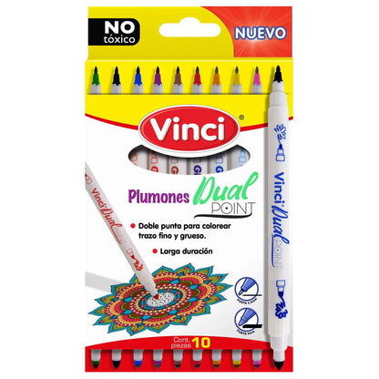 Marcador Plumón Doble Punta Vinci Trazo Fino Y Grueso Set 10 Piezas - Vinci