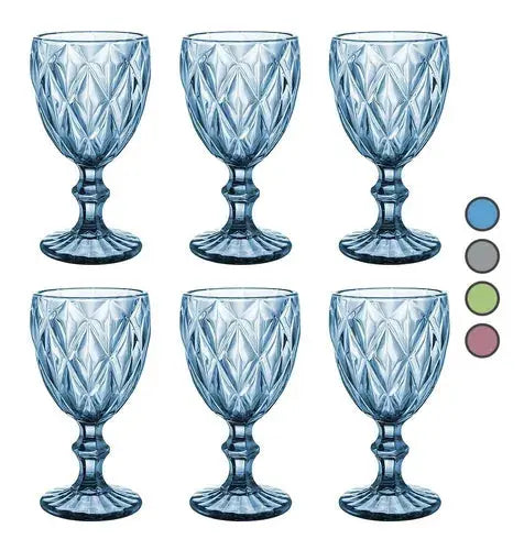 Juego 6 Copas Vino Agua Cristal Labrado Vidrio Colores 245ml Elegir Color Azul Cobalto - Vittori