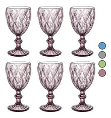 Juego 6 Copas Vino Agua Cristal Labrado Vidrio Colores 245ml Elegir Color Púrpura - Vittori