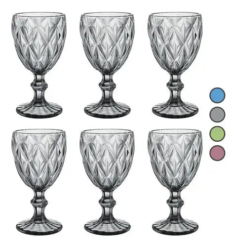 Vittori Set of 6 Vintage Wrought Glass Glasses Coloured Glass 245 ml Wine Glasses Water Libya Smoke - Vittori - vista lateral