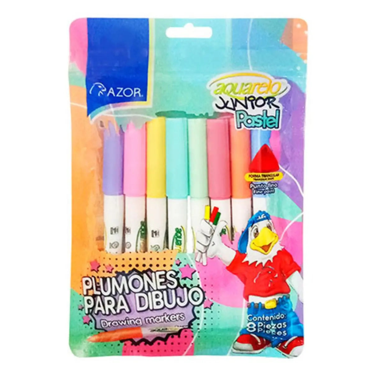 Plumones Azor Delgados Lavables Aquarelo Junior Pastel 8 Piezas - Azor - detalle