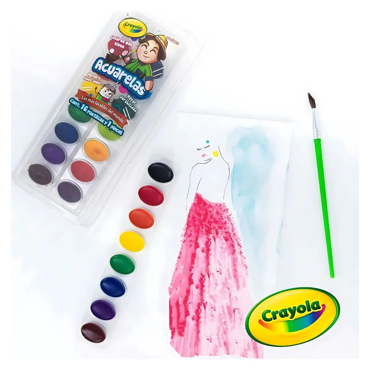 Acuarelas Crayola Base Agua Lavables 16 Colores Y 1 Pincel - Crayola - vista lateral
