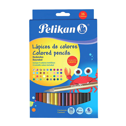 Caja Lápices Colores Redondos 4mm Pelikan 36 Piezas + Sacapuntas - Pelikan