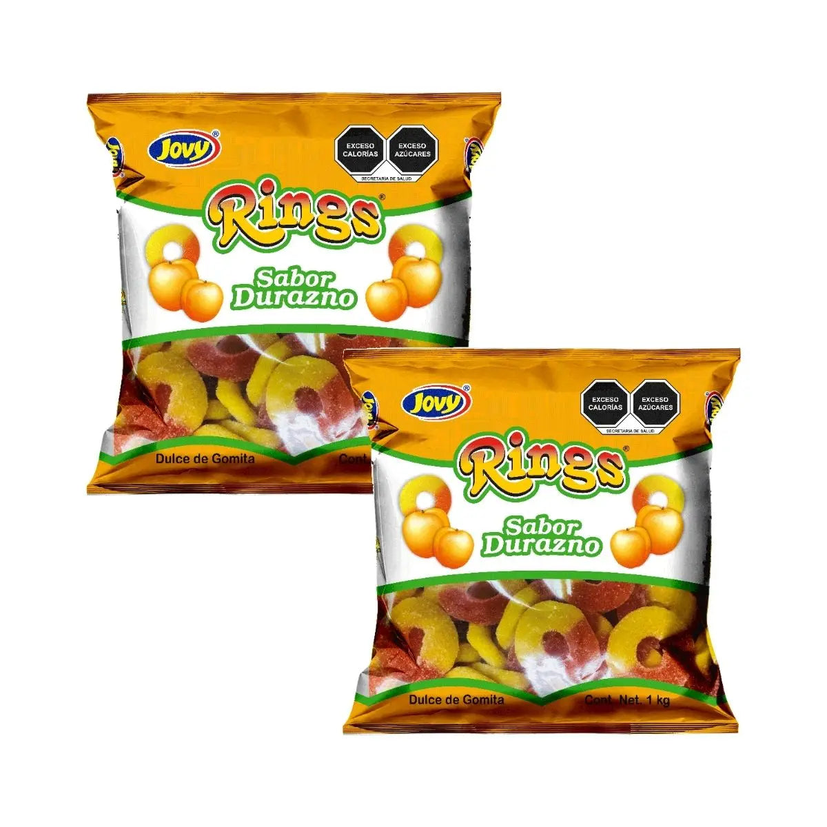 2 Pack Gomitas Aros Sabor Durazno Jovy 1kg C/u Acidito Dulce - Jovy - vista lateral