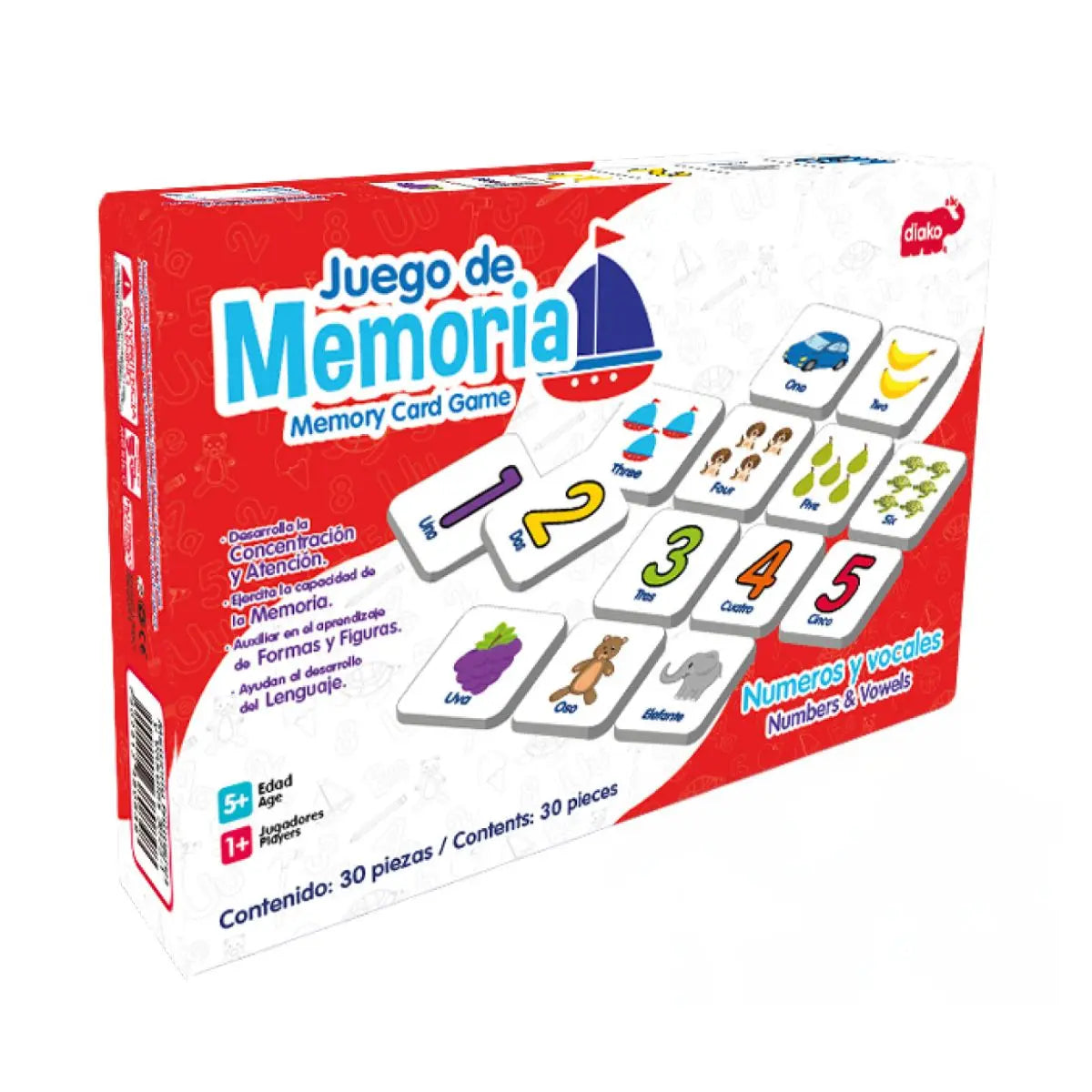 Juego De Memoria Números Y Vocales Mesa Diako Didáctico - Diako - vista lateral