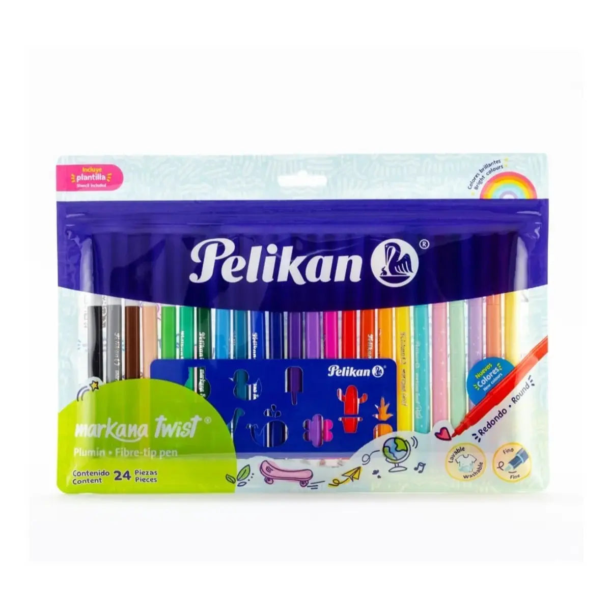 Plumones Lavables Incluye 6 Pastel Pelikan Markana Twist 24 Piezas - Pelikan - vista lateral