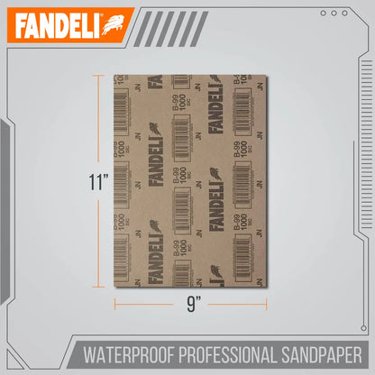 Kit 25 Hojas Lija Agua Grano Extra Fino 1000 9x11 Fandeli - Fandeli - contenido