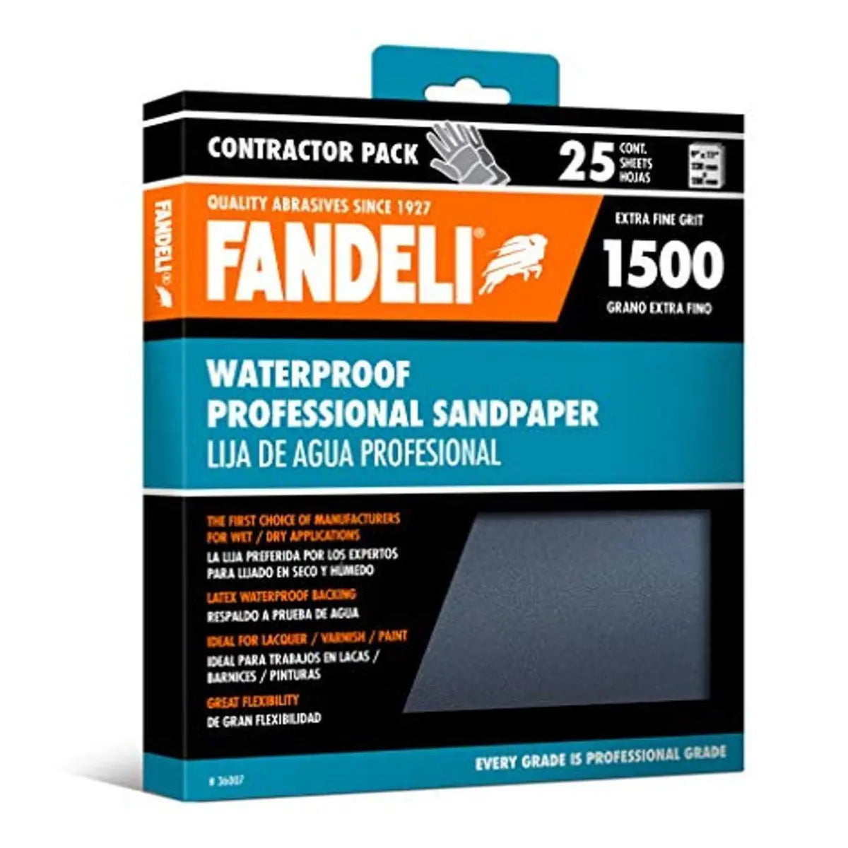 Kit 25 Hojas Lija Agua Grano Extra Fino 1500 9x11 Fandeli - Fandeli - detalle