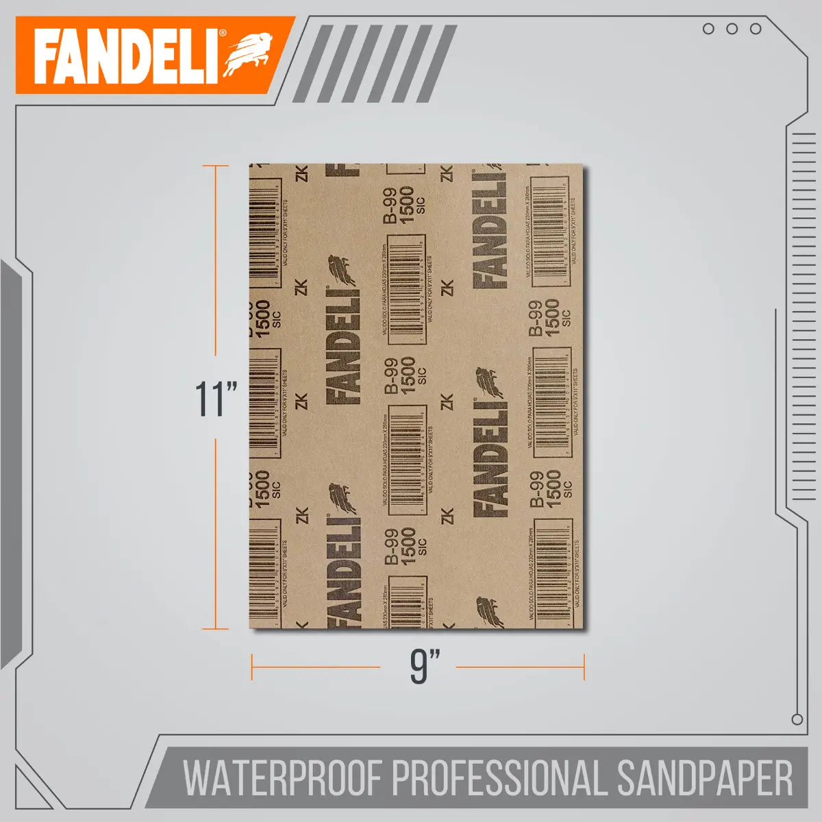 Kit 25 Hojas Lija Agua Grano Extra Fino 1500 9x11 Fandeli - Fandeli - empaque