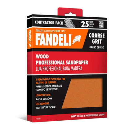 25 Hojas Lija Madera Profesional Grado Grueso 9x11 Fandeli - Fandeli - empaque
