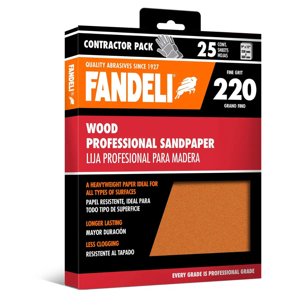 Kit 25 Lija Madera Profesional Grano Extra Fino 9x11 Fandeli - Fandeli - empaque