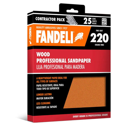 Kit 25 Lija Madera Profesional Grano Extra Fino 9x11 Fandeli - Fandeli - empaque