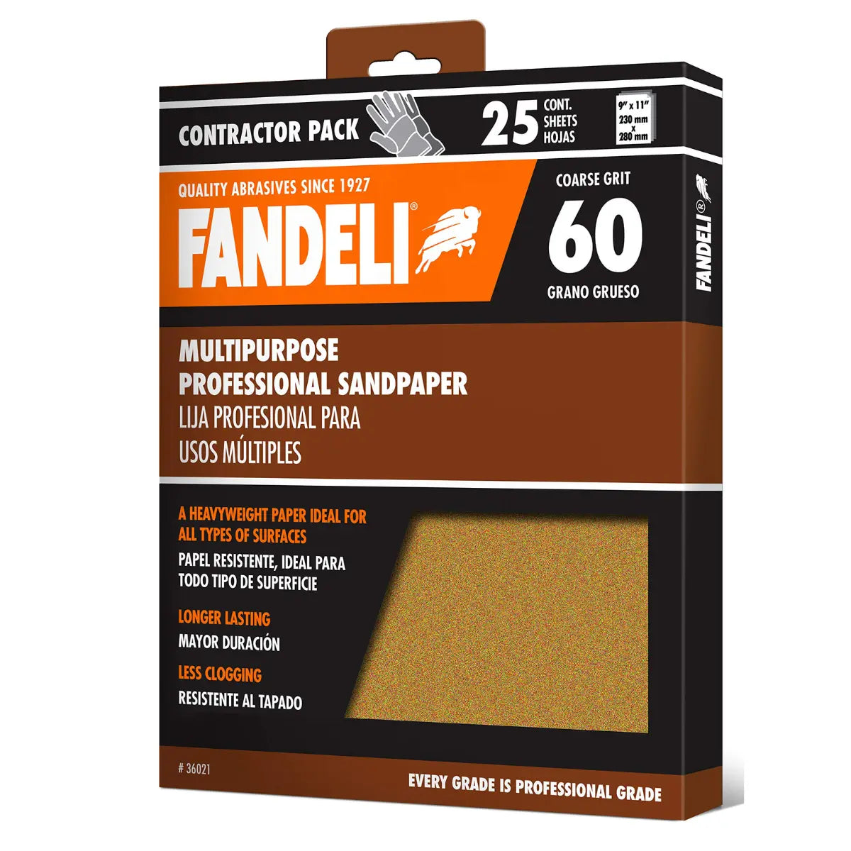 Kit 25 Lija Profesional Multiusos Grano 60 Grueso Fandeli - Fandeli - vista trasera