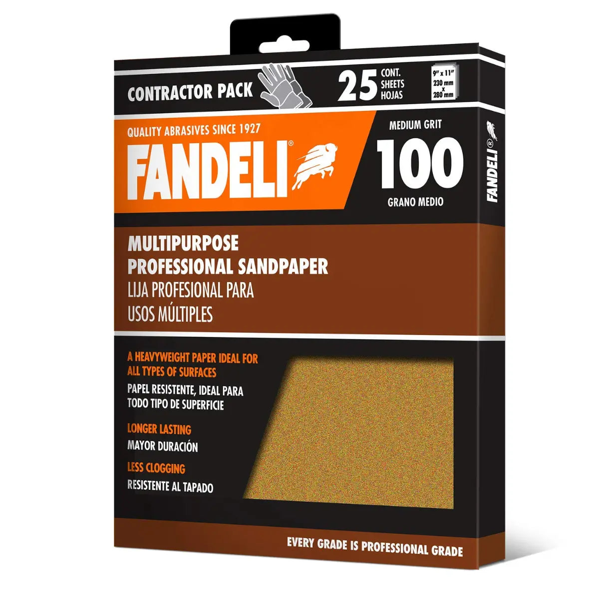 Kit 25 Lija Profesional Multiusos Grado 100 Medio Fandeli - Fandeli - detalle