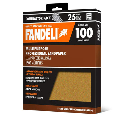 Kit 25 Lija Profesional Multiusos Grado 100 Medio Fandeli - Fandeli - detalle