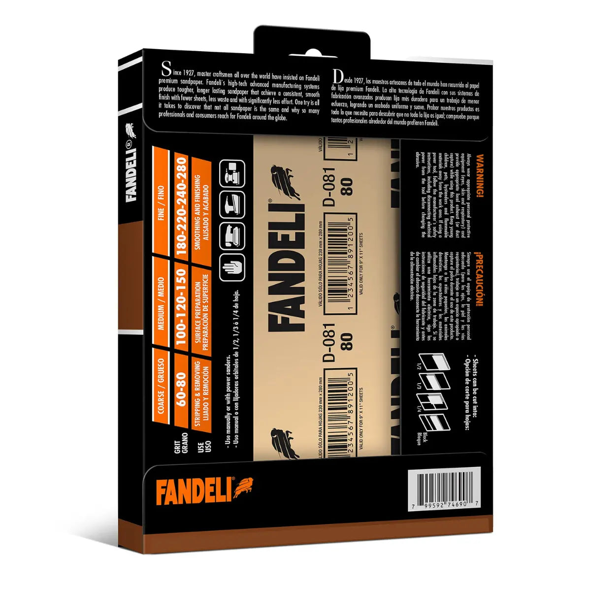 Kit 25 Lija Multiusos Profesional Grano 220 9x11 Fandeli - Fandeli - vista trasera
