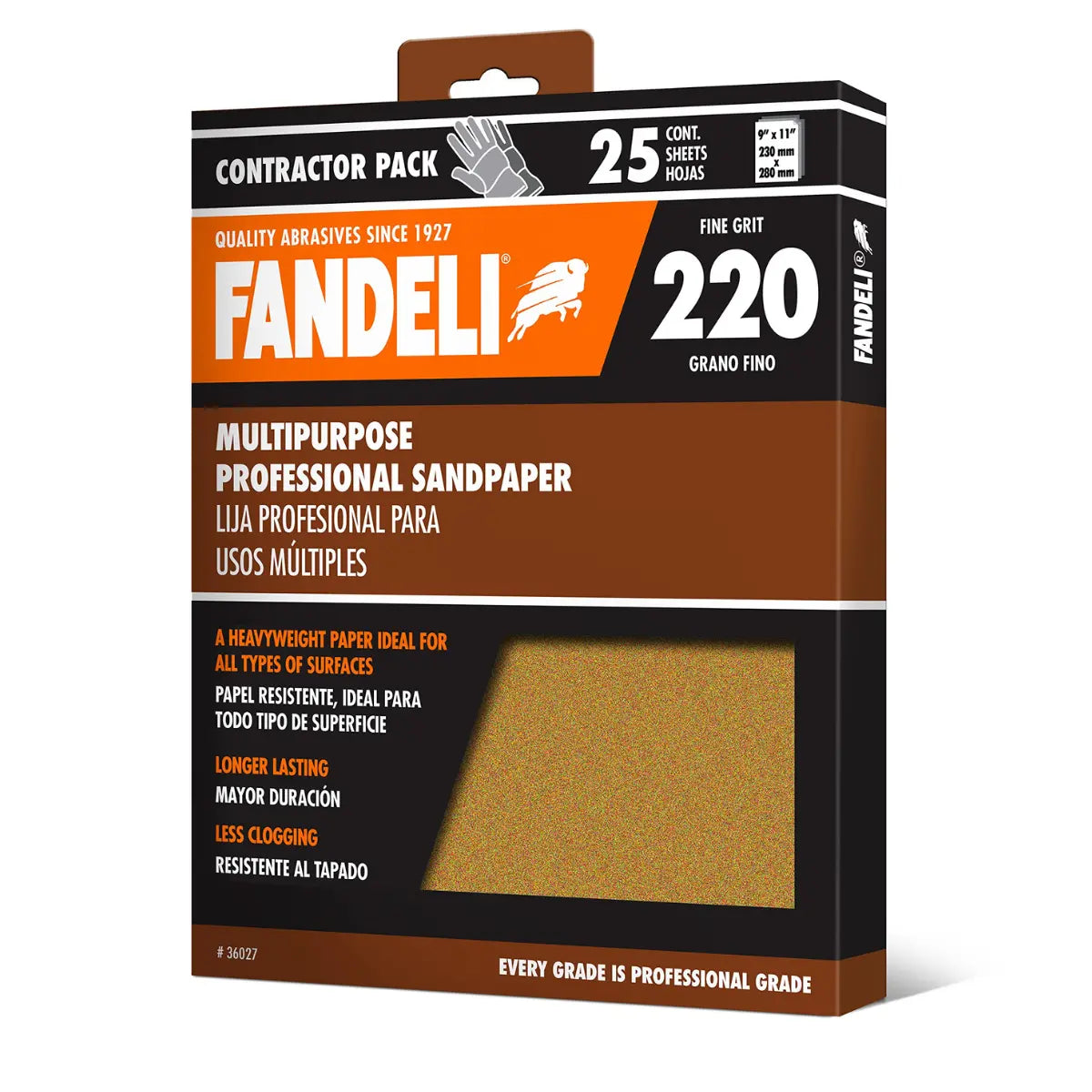 Kit 25 Lija Multiusos Profesional Grano 220 9x11 Fandeli - Fandeli - vista lateral