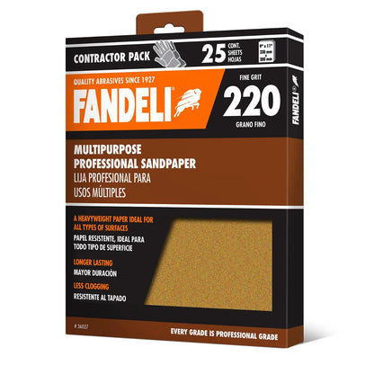 Kit 25 Lija Multiusos Profesional Grano 220 9x11 Fandeli - Fandeli - vista lateral