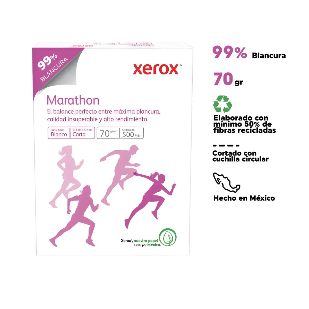 Paquete 500 hojas Papel Cortado Bond Marathon 70gr Carta 99% Blancura Xerox - Xerox - detalle