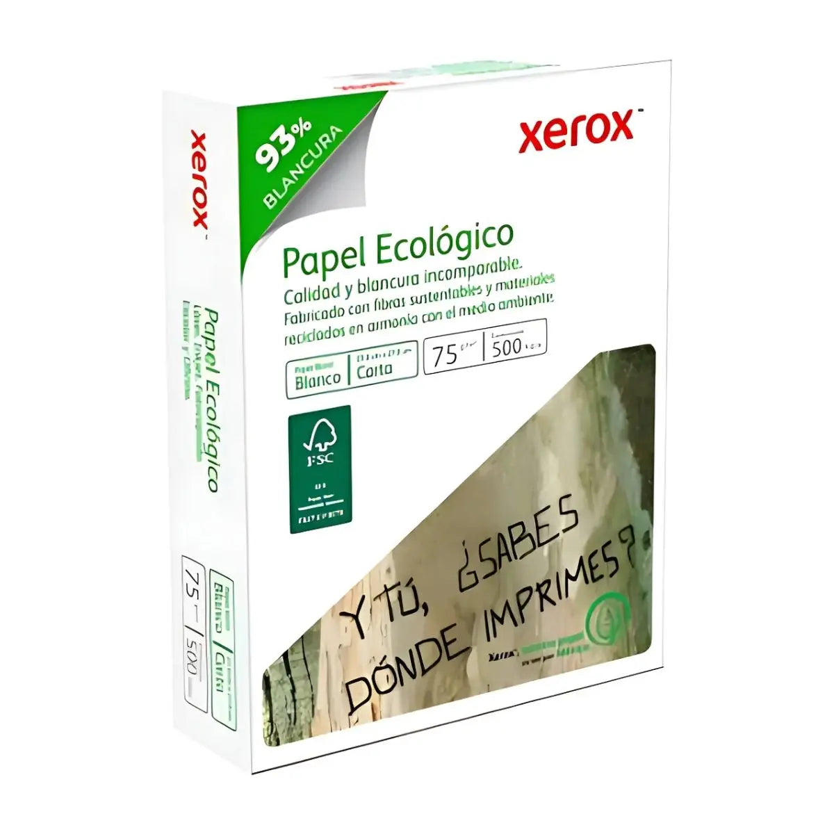 Paquete 500 hojas Papel Cortado Bond Ecologico 75gr Carta 93% Blancura (Verde) Xerox - Xerox - vista lateral