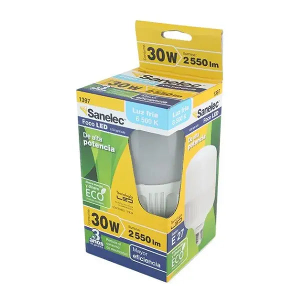 Foco 30 W Tipo Bala Grande Led Luz Fria 2550 Lm - Sanelec