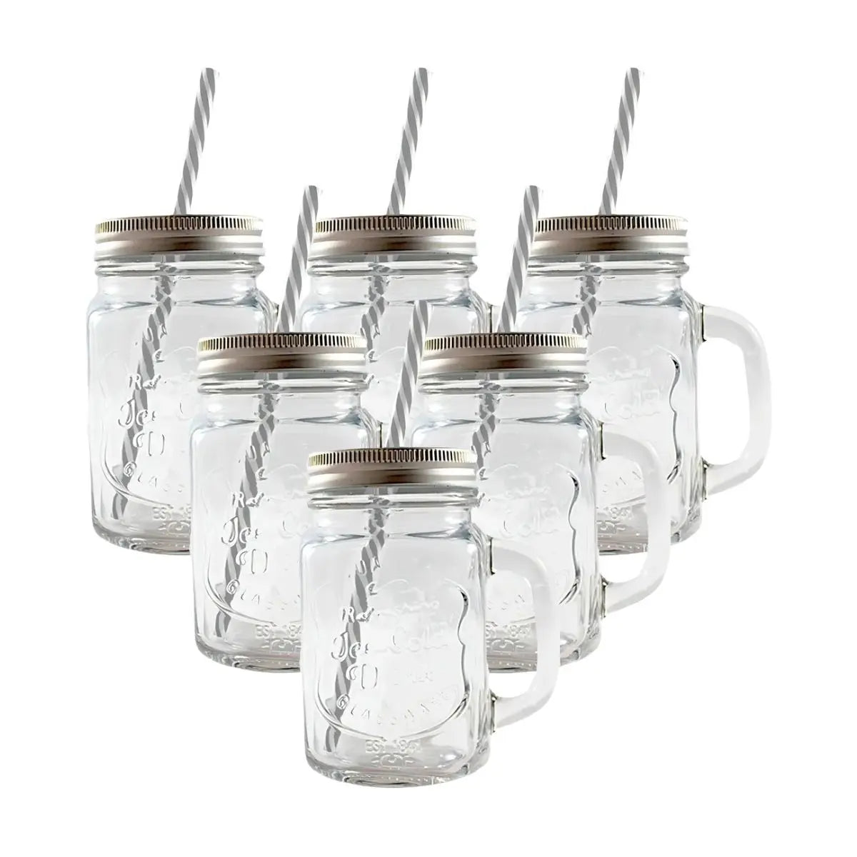 Kit Vitrolero 5 lt +  6 Tarros Mason Jar Asa Tapa Plata - Vittori - vista trasera