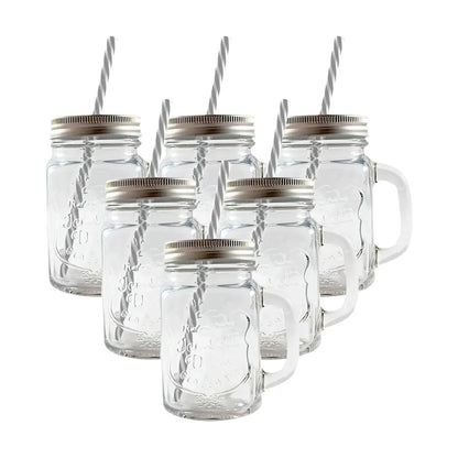 Kit Vitrolero 5 lt +  6 Tarros Mason Jar Asa Tapa Plata - Vittori - vista trasera
