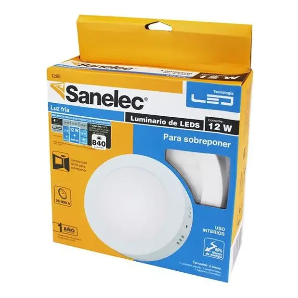 Lámpara circular 1290 sobreponer 12W luz fría Sanelec - Sanelec - empaque