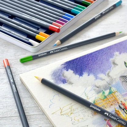 Faber-Castell Colores Goldfaber Acuarelables Para Arte con 12 Distintos Colores, estos lápices acuarelables permiten crear dibujos detallados como efectos de acuarela teniendo una experiencia creativa - Faber Castell - uso