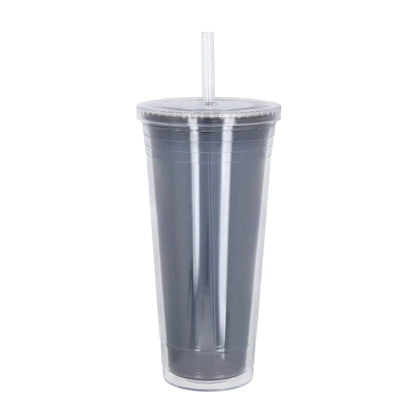 Vaso doble pared Plastico 600ml c/popote Negro For Promotional - For Promotional