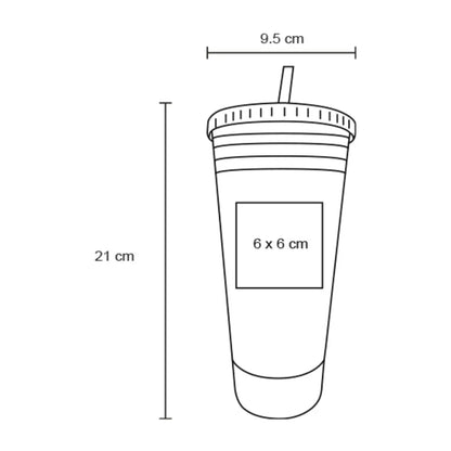 Vaso doble pared Plastico 600ml c/popote Negro For Promotional - For Promotional - vista lateral