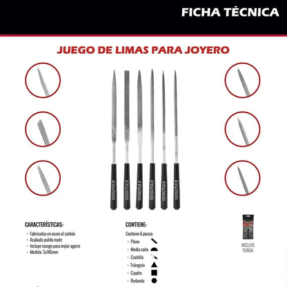 Juego 6pz Limas Joyero Dogotuls Acero Estuche Plastico - Dogotuls - vista lateral