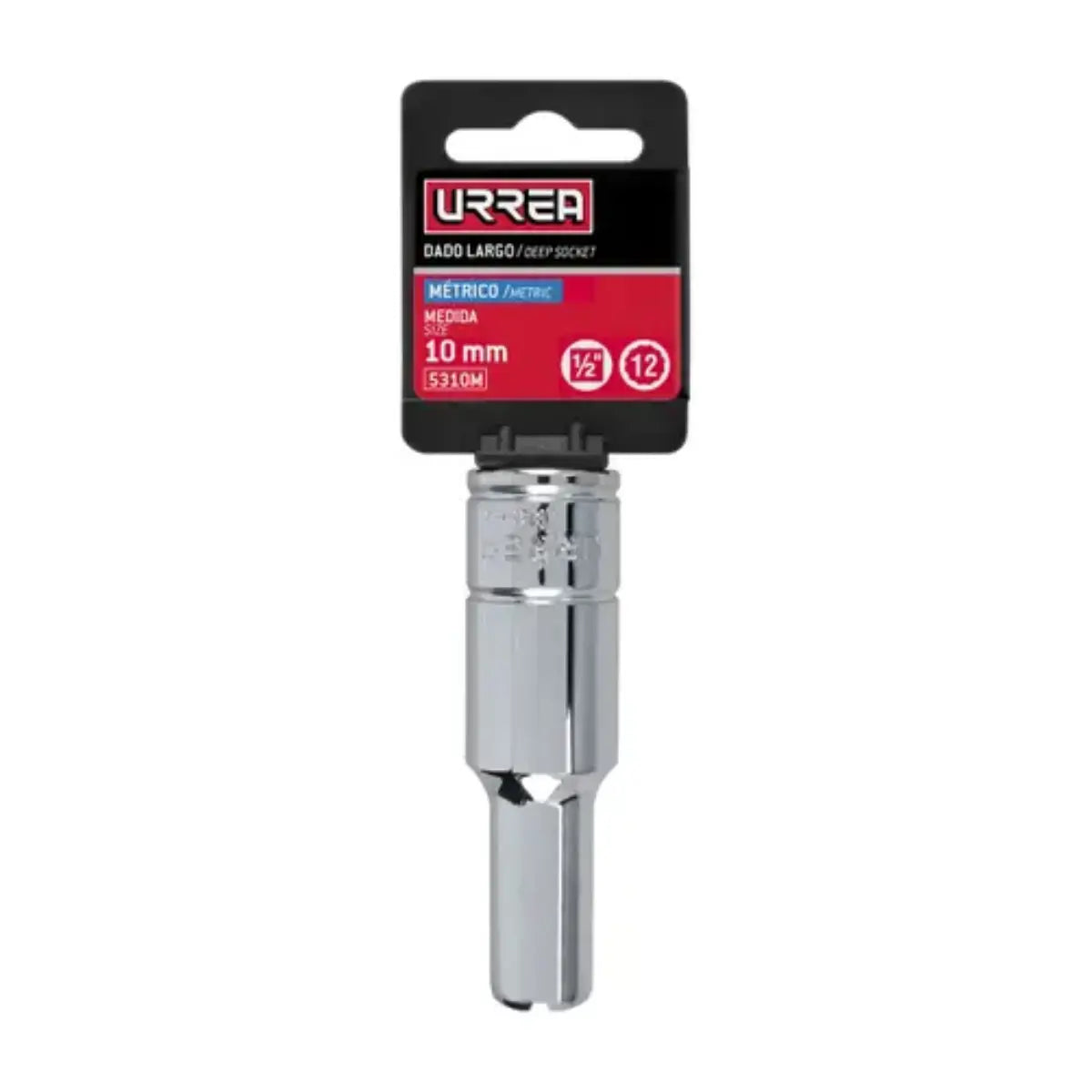 Dado Largo Cuadro Urrea 1/2" 12 Puntas Métrico 10 mm - Lock - vista lateral