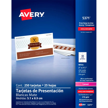 250pz Tarjeta Presentacion Avery Blanca Laser 5.1 X 8.9 Cm - Avery - empaque