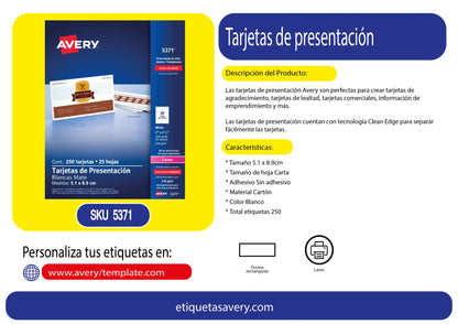 250pz Tarjeta Presentacion Avery Blanca Laser 5.1 X 8.9 Cm - Avery - vista lateral