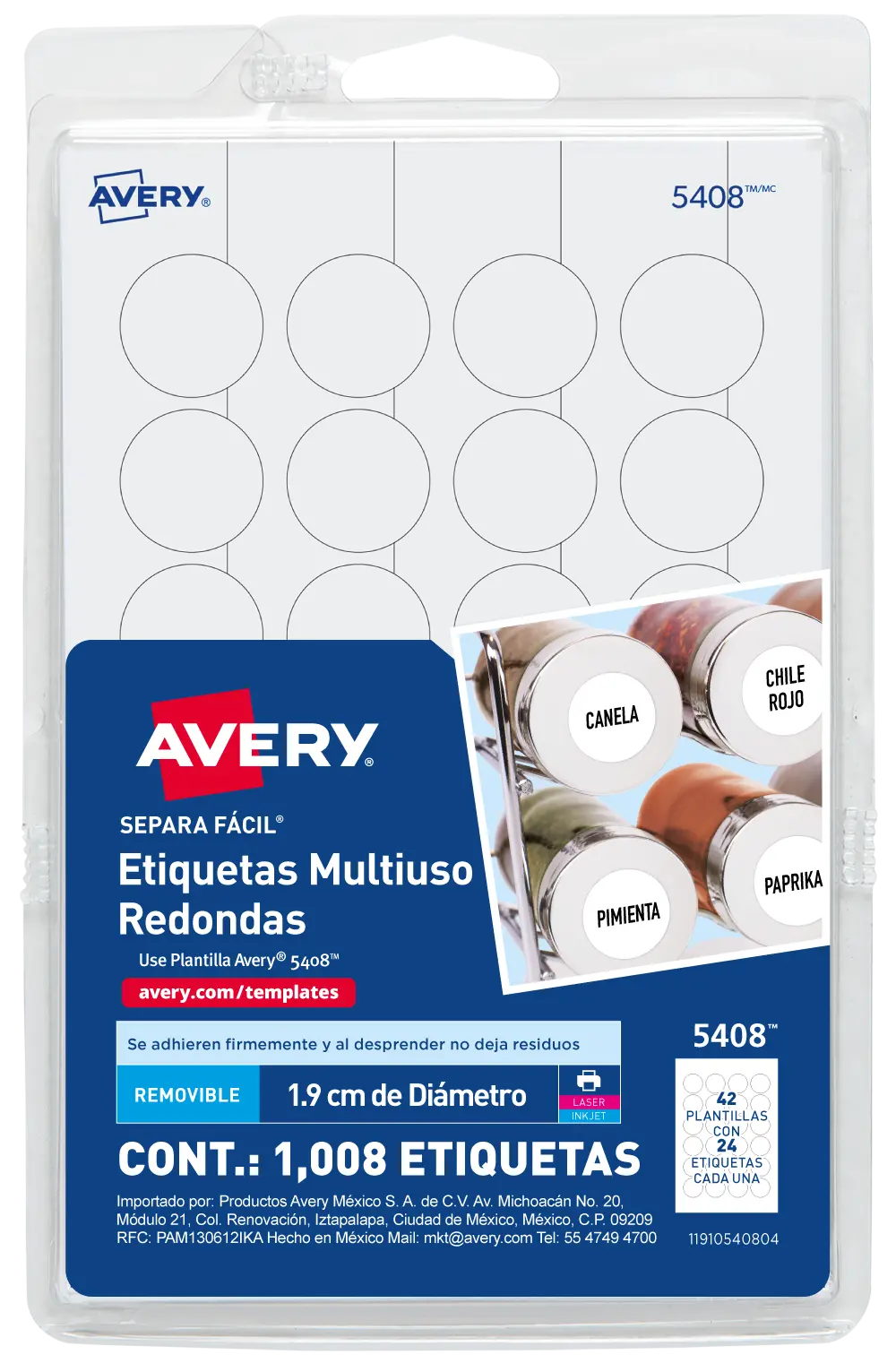 1008 Etiquetas Redonda Removible Avery Blanco 1.9cm Codigo - Avery - detalle