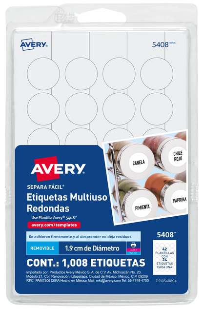 1008 Etiquetas Redonda Removible Avery Blanco 1.9cm Codigo - Avery - detalle