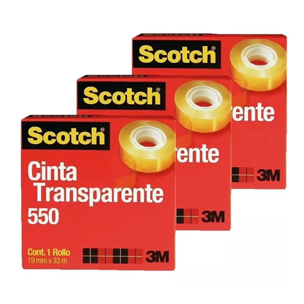 3 Cintas Adhesivas Transparentes Scotch 550 19mm X 33m - 3M - empaque