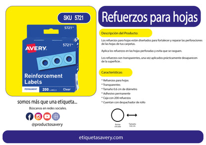 200 Etiquetas Refuerzo Adhesivo Avery Transparente Carpeta - Avery - detalle